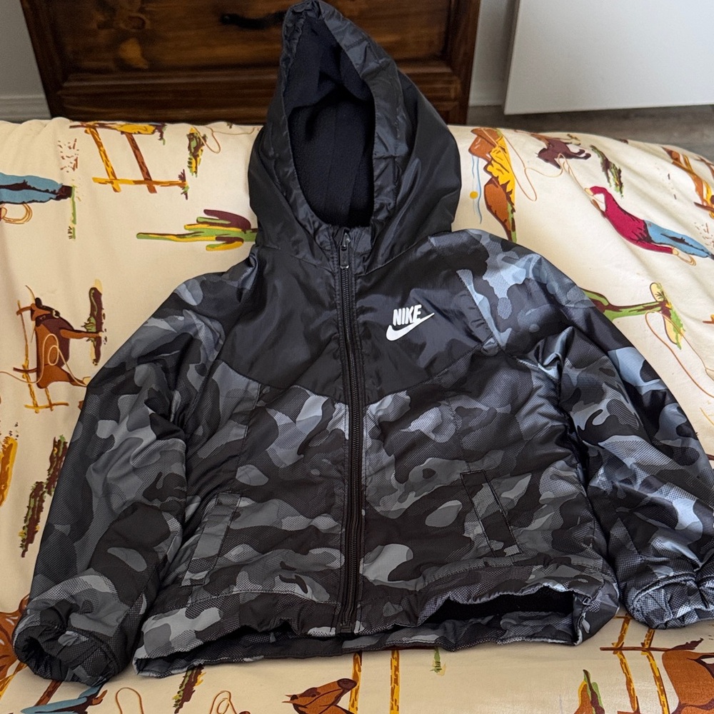 Nike Kids Puffer Jacket - Black and Gray Camouflage